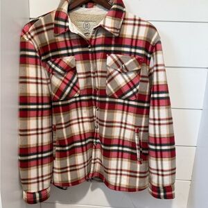 Sage Red White and Brown Plaid Utility Jacket